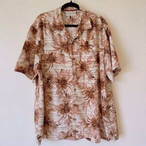 Caribbean Pure Silk Mens Large Hawaiian Style Floral Pattern Button Down Shirt